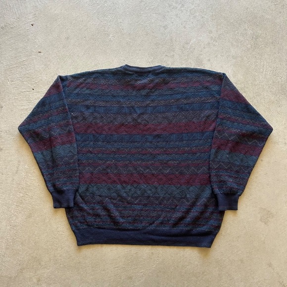 Vintage 90s Florence Tricot Striped Sweater Size XL Navy Blue Pullover Knit - Picture 4 of 5